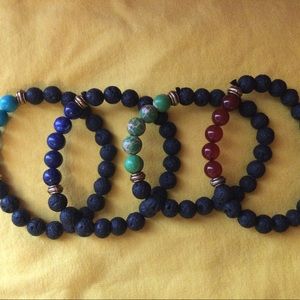 Chakra lava bead bracelets, set of four